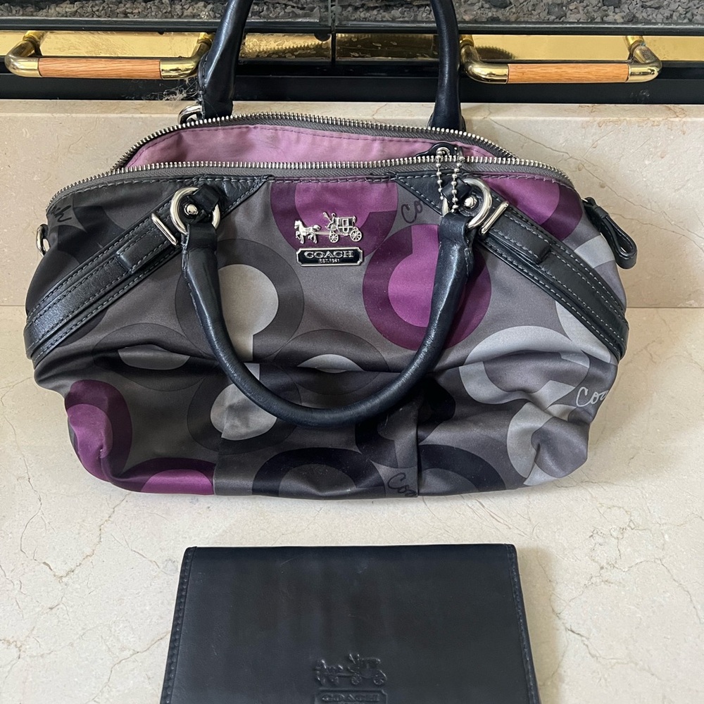 Coach Black and Purple Satchel with Luxurious Satin Finish